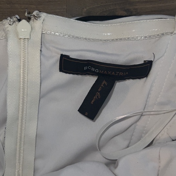 BCBG Maxazria Black and White Stripped Strapless Dress - Picture 2 of 4